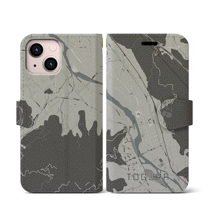 【戸倉（長野県）】地図柄iPhoneケース（手帳タイプ）モノトーン・iPhone 13 mini 用