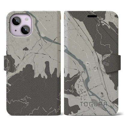 【戸倉（長野県）】地図柄iPhoneケース（手帳タイプ）モノトーン・iPhone 14 用