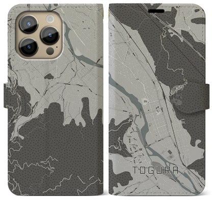 【戸倉（長野県）】地図柄iPhoneケース（手帳タイプ）モノトーン・iPhone 14 Pro Max 用