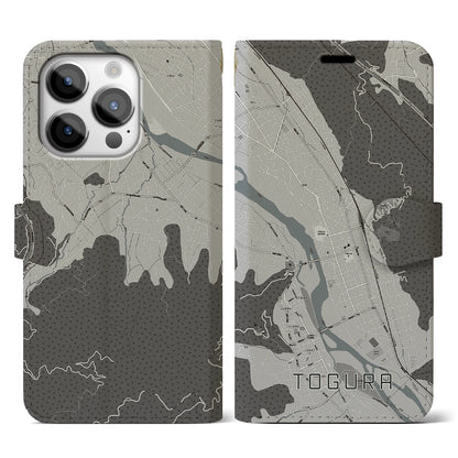 【戸倉（長野県）】地図柄iPhoneケース（手帳タイプ）モノトーン・iPhone 14 Pro 用