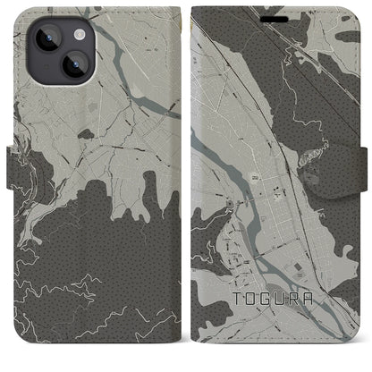 【戸倉（長野県）】地図柄iPhoneケース（手帳タイプ）モノトーン・iPhone 14 Plus 用