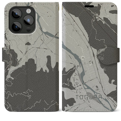 【戸倉（長野県）】地図柄iPhoneケース（手帳タイプ）モノトーン・iPhone 15 Pro Max 用