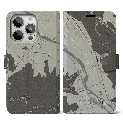 【戸倉（長野県）】地図柄iPhoneケース（手帳タイプ）モノトーン・iPhone 15 Pro 用