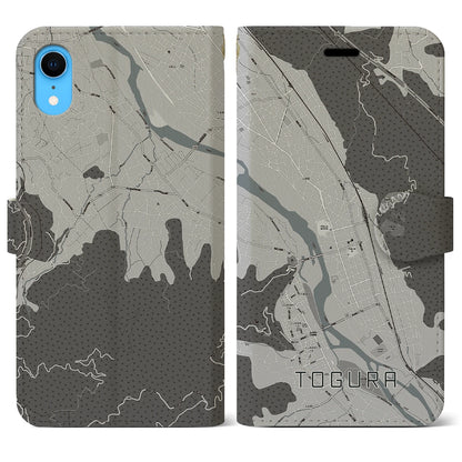 【戸倉（長野県）】地図柄iPhoneケース（手帳タイプ）モノトーン・iPhone XR 用