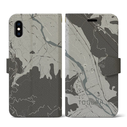 【戸倉（長野県）】地図柄iPhoneケース（手帳タイプ）モノトーン・iPhone XS / X 用