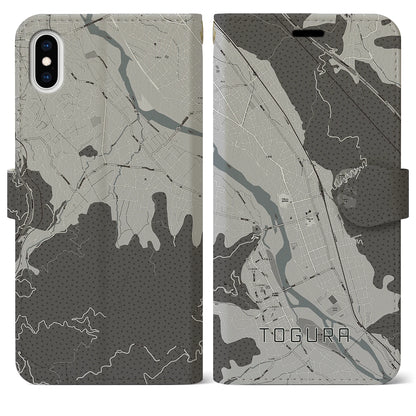 【戸倉（長野県）】地図柄iPhoneケース（手帳タイプ）モノトーン・iPhone XS Max 用