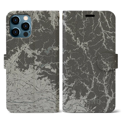 【東峰（福岡県）】地図柄iPhoneケース（手帳タイプ）モノトーン・iPhone 12 / 12 Pro 用