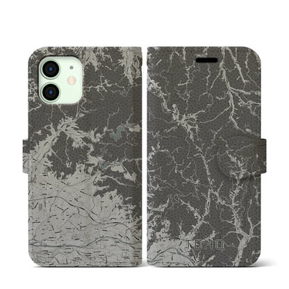 【東峰（福岡県）】地図柄iPhoneケース（手帳タイプ）モノトーン・iPhone 12 mini 用