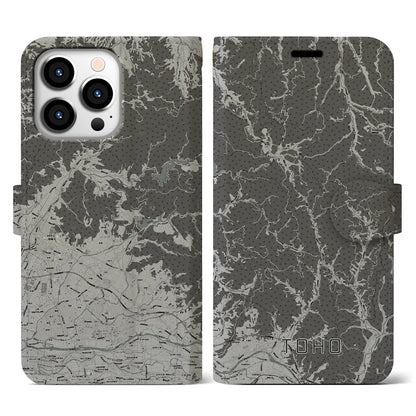 【東峰（福岡県）】地図柄iPhoneケース（手帳タイプ）モノトーン・iPhone 13 Pro 用