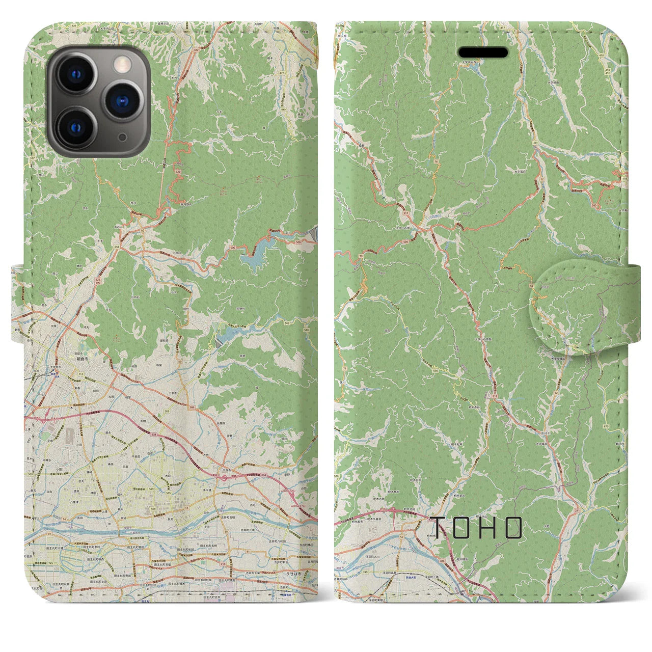 【東峰（福岡県）】地図柄iPhoneケース（手帳タイプ）ナチュラル・iPhone 12 / 12 Pro 用