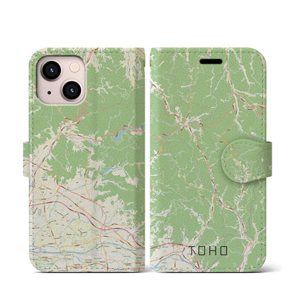 【東峰（福岡県）】地図柄iPhoneケース（手帳タイプ）ナチュラル・iPhone 13 mini 用