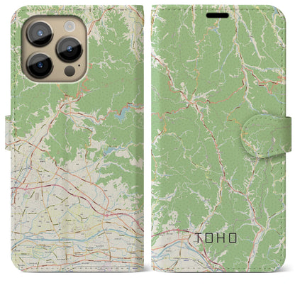 【東峰（福岡県）】地図柄iPhoneケース（手帳タイプ）ナチュラル・iPhone 14 Pro Max 用