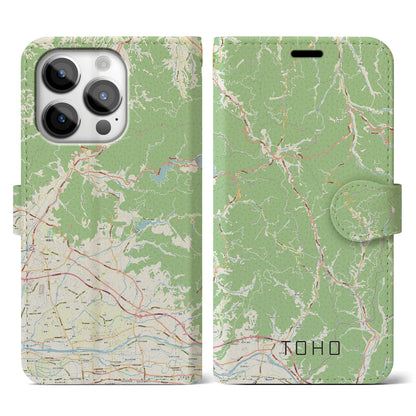 【東峰（福岡県）】地図柄iPhoneケース（手帳タイプ）ナチュラル・iPhone 14 Pro 用