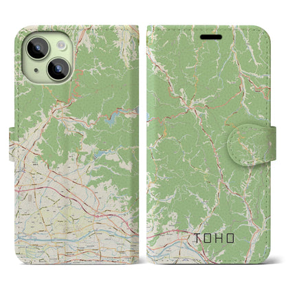 【東峰（福岡県）】地図柄iPhoneケース（手帳タイプ）ナチュラル・iPhone 15 用