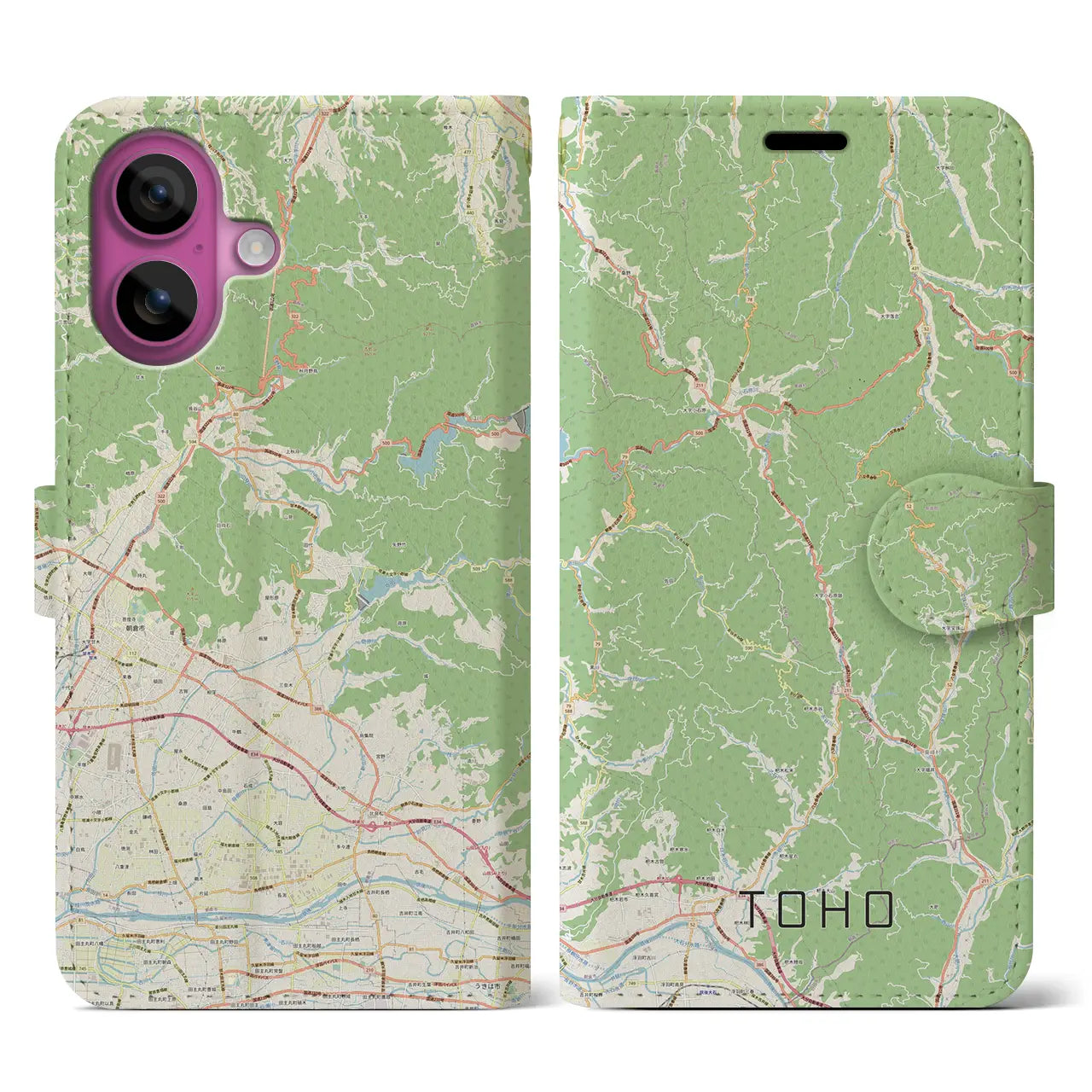 【東峰（福岡県）】地図柄iPhoneケース（手帳タイプ）ナチュラル・iPhone 16 Pro 用