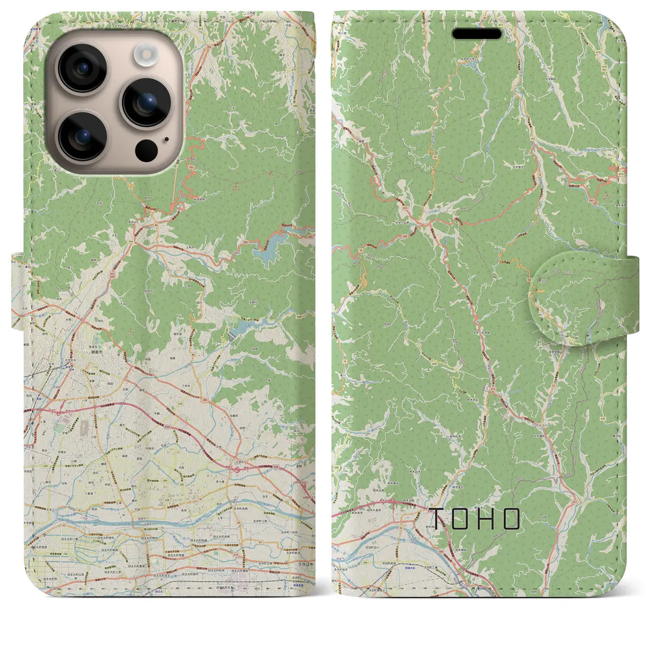 【東峰（福岡県）】地図柄iPhoneケース（手帳タイプ）ナチュラル・iPhone 16 Plus 用