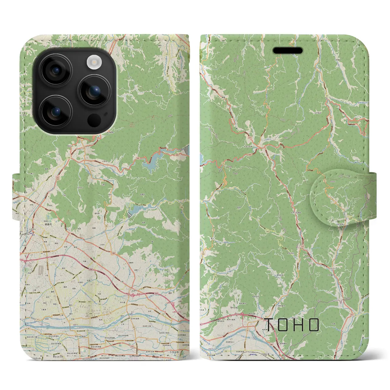 【東峰（福岡県）】地図柄iPhoneケース（手帳タイプ）ナチュラル・iPhone 16 用