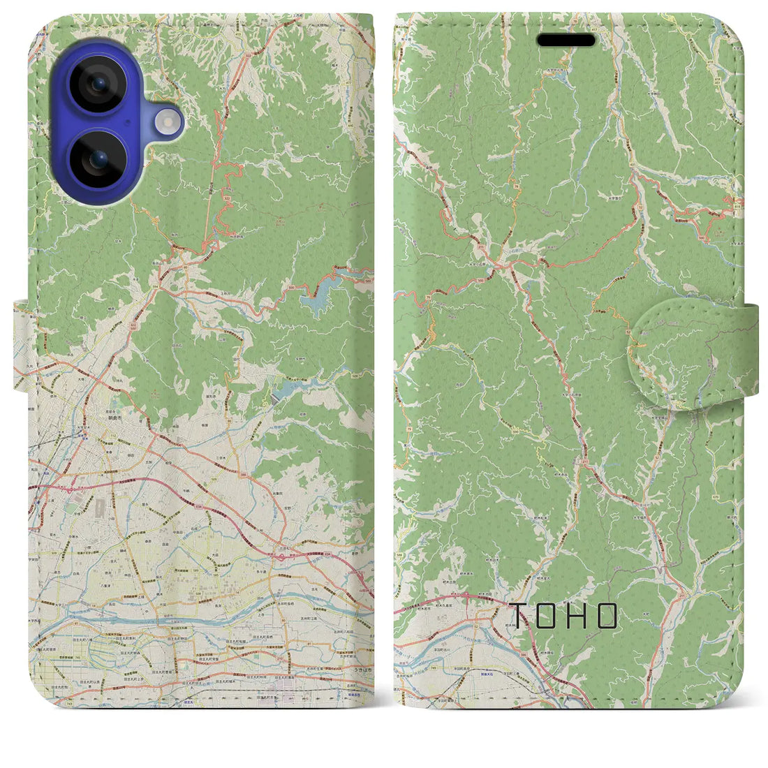 【東峰(福岡県)】地図柄iPhoneケース(手帳タイプ)ナチュラル・iPhone 16 Pro Max 用