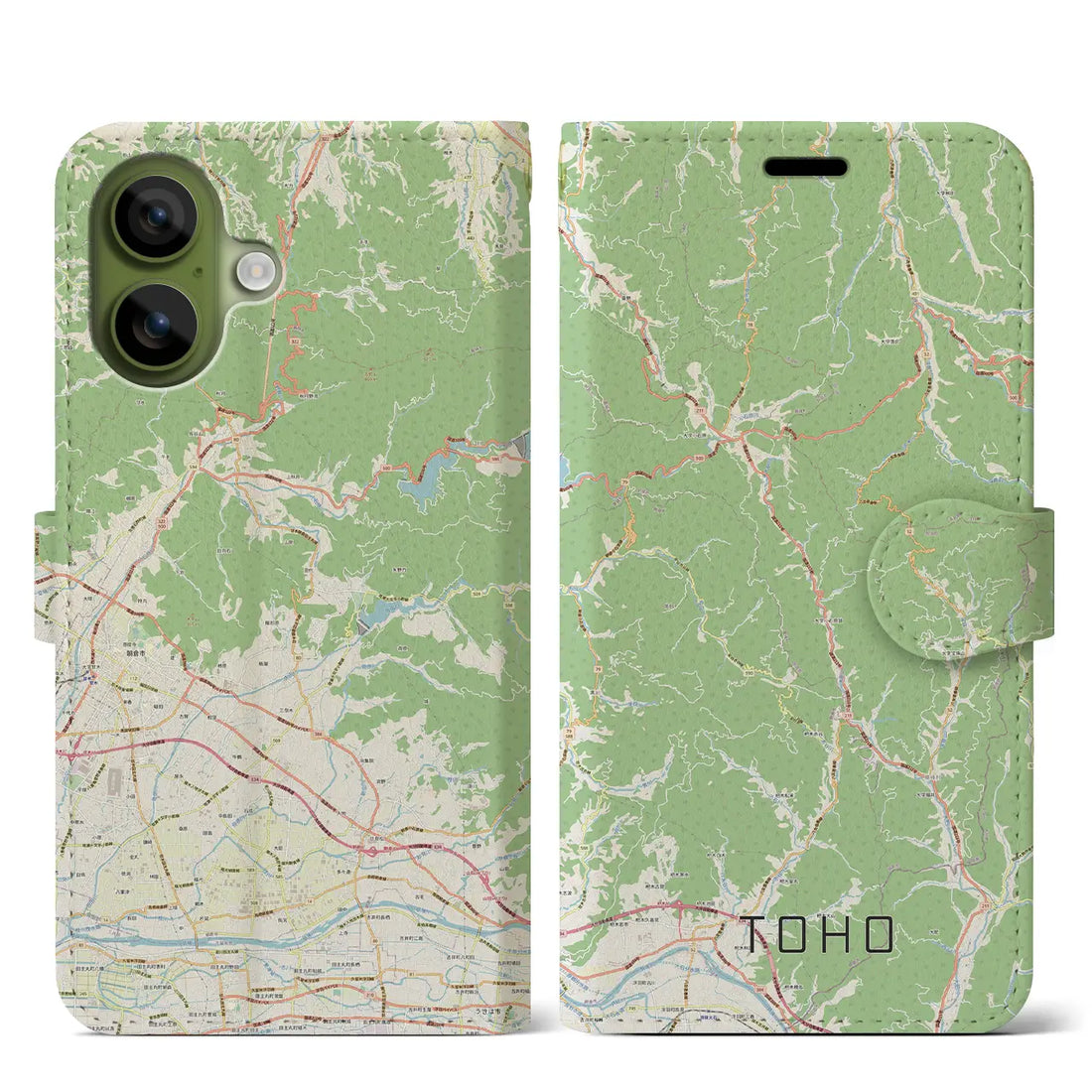 【東峰（福岡県）】地図柄iPhoneケース（手帳タイプ）ナチュラル・iPhone 17 Pro Max 用