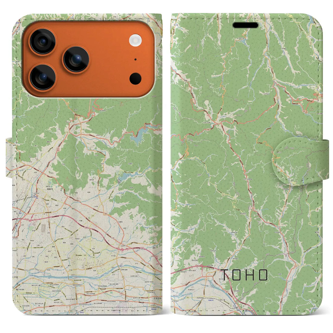 【東峰（福岡県）】地図柄iPhoneケース（手帳タイプ）モノトーン・iPhone 17 Pro Max 用