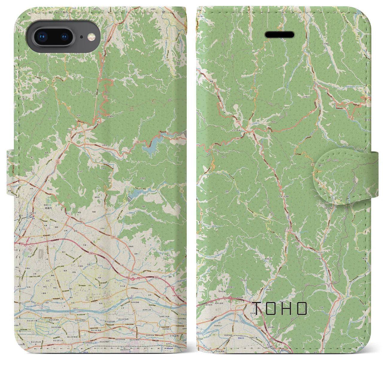 【東峰（福岡県）】地図柄iPhoneケース（手帳タイプ）ナチュラル・iPhone XR 用