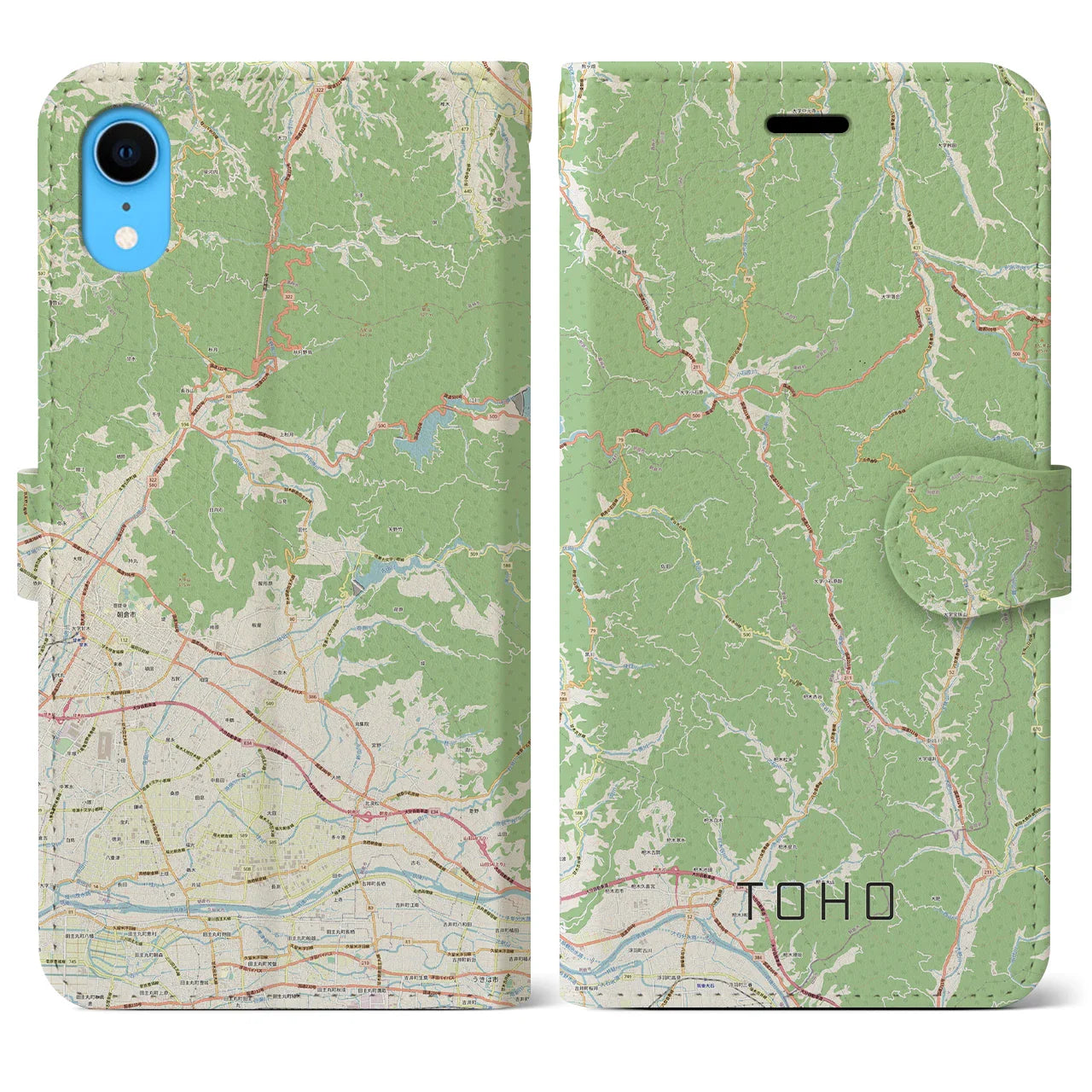 【東峰（福岡県）】地図柄iPhoneケース（手帳タイプ）ナチュラル・iPhone XS / X 用