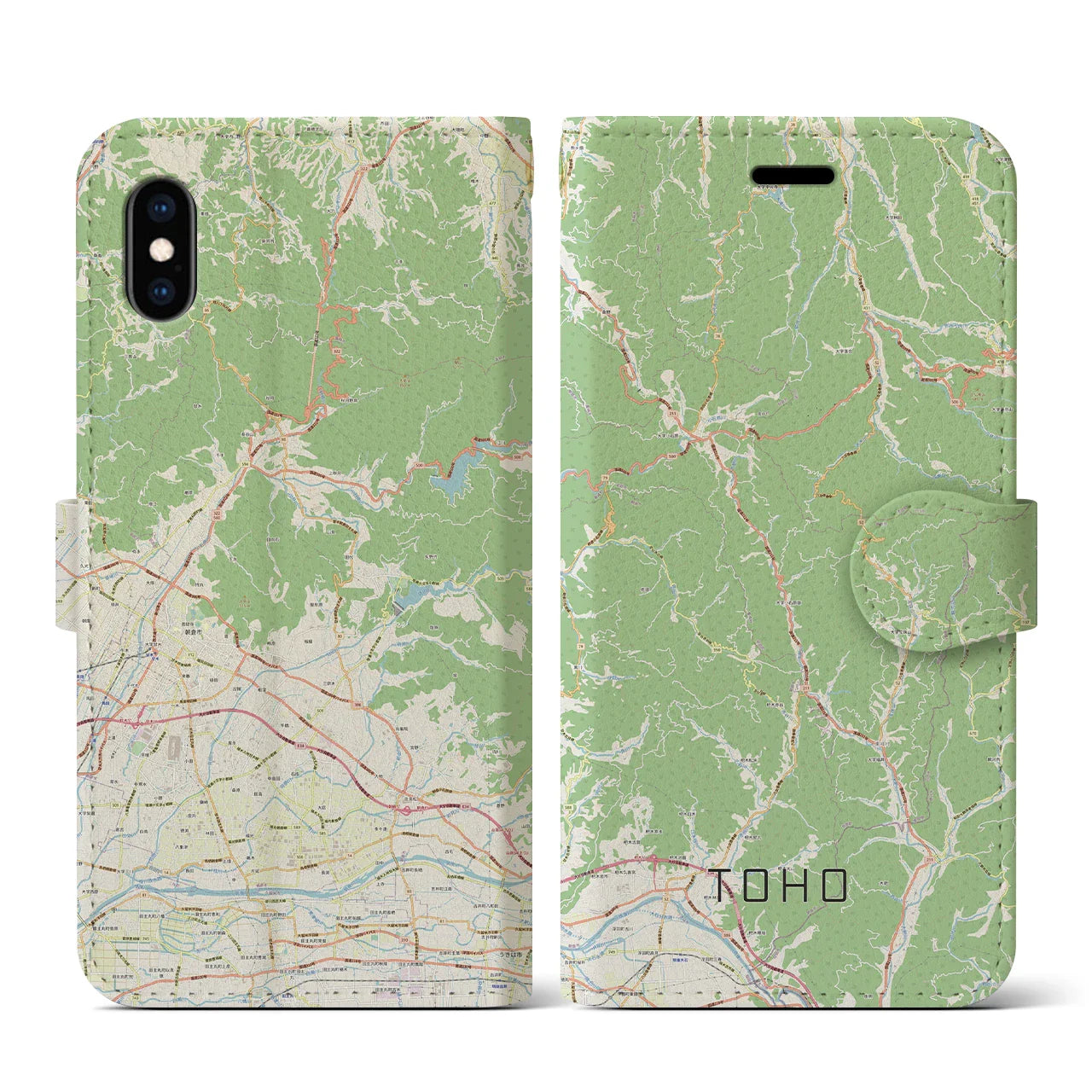 【東峰（福岡県）】地図柄iPhoneケース（手帳タイプ）ナチュラル・iPhone XS Max 用