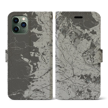 【東員（三重県）】地図柄iPhoneケース（手帳タイプ）モノトーン・iPhone 11 Pro 用