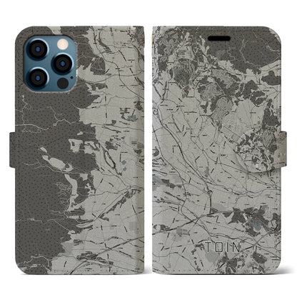 【東員（三重県）】地図柄iPhoneケース（手帳タイプ）モノトーン・iPhone 12 / 12 Pro 用