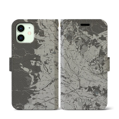 【東員（三重県）】地図柄iPhoneケース（手帳タイプ）モノトーン・iPhone 12 mini 用