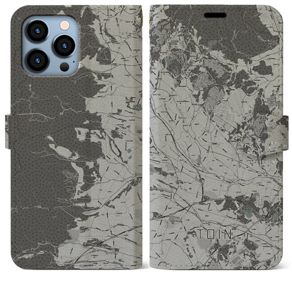 【東員（三重県）】地図柄iPhoneケース（手帳タイプ）モノトーン・iPhone 13 Pro Max 用