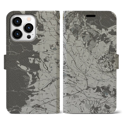 【東員（三重県）】地図柄iPhoneケース（手帳タイプ）モノトーン・iPhone 13 Pro 用