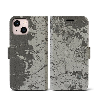 【東員（三重県）】地図柄iPhoneケース（手帳タイプ）モノトーン・iPhone 13 mini 用