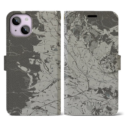 【東員（三重県）】地図柄iPhoneケース（手帳タイプ）モノトーン・iPhone 14 用