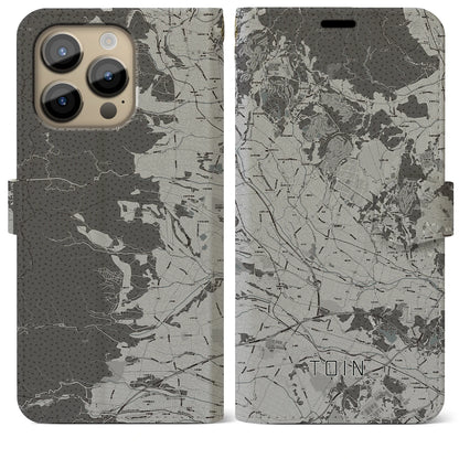 【東員（三重県）】地図柄iPhoneケース（手帳タイプ）モノトーン・iPhone 14 Pro Max 用