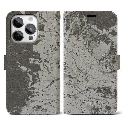 【東員（三重県）】地図柄iPhoneケース（手帳タイプ）モノトーン・iPhone 14 Pro 用