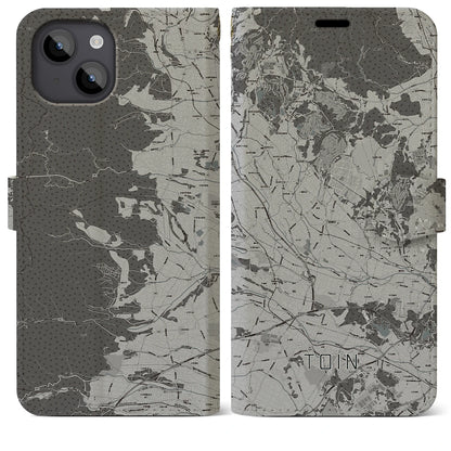 【東員（三重県）】地図柄iPhoneケース（手帳タイプ）モノトーン・iPhone 14 Plus 用