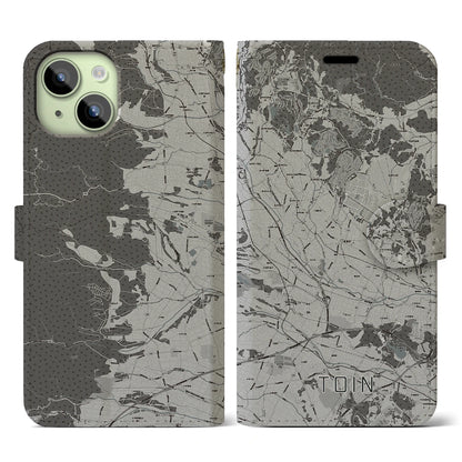 【東員（三重県）】地図柄iPhoneケース（手帳タイプ）モノトーン・iPhone 15 用