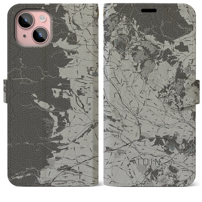 【東員（三重県）】地図柄iPhoneケース（手帳タイプ）モノトーン・iPhone 15 Plus 用