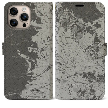 【東員（三重県）】地図柄iPhoneケース（手帳タイプ）モノトーン・iPhone 16 Plus 用