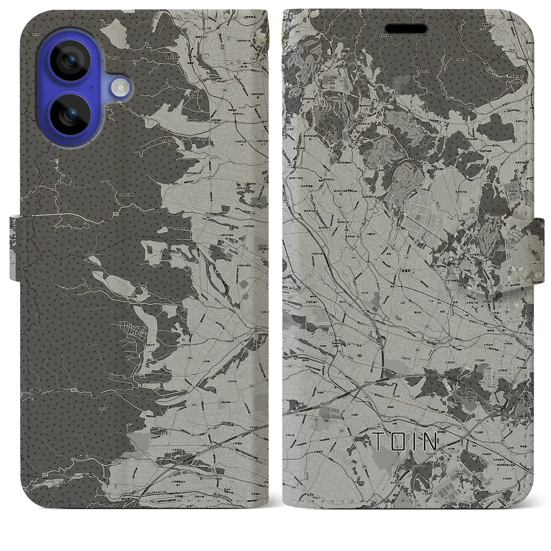 【東員(三重県)】地図柄iPhoneケース(手帳タイプ)モノトーン・iPhone 16 Pro Max 用