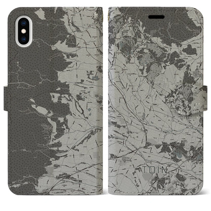 【東員（三重県）】地図柄iPhoneケース（手帳タイプ）モノトーン・iPhone XS Max 用