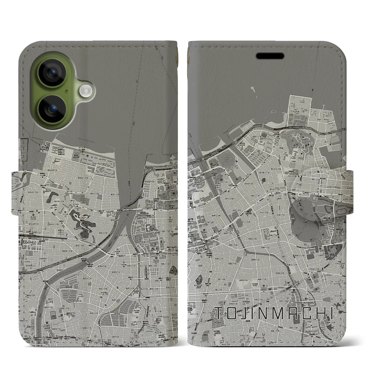 【唐人町（福岡県）】地図柄iPhoneケース（手帳タイプ）