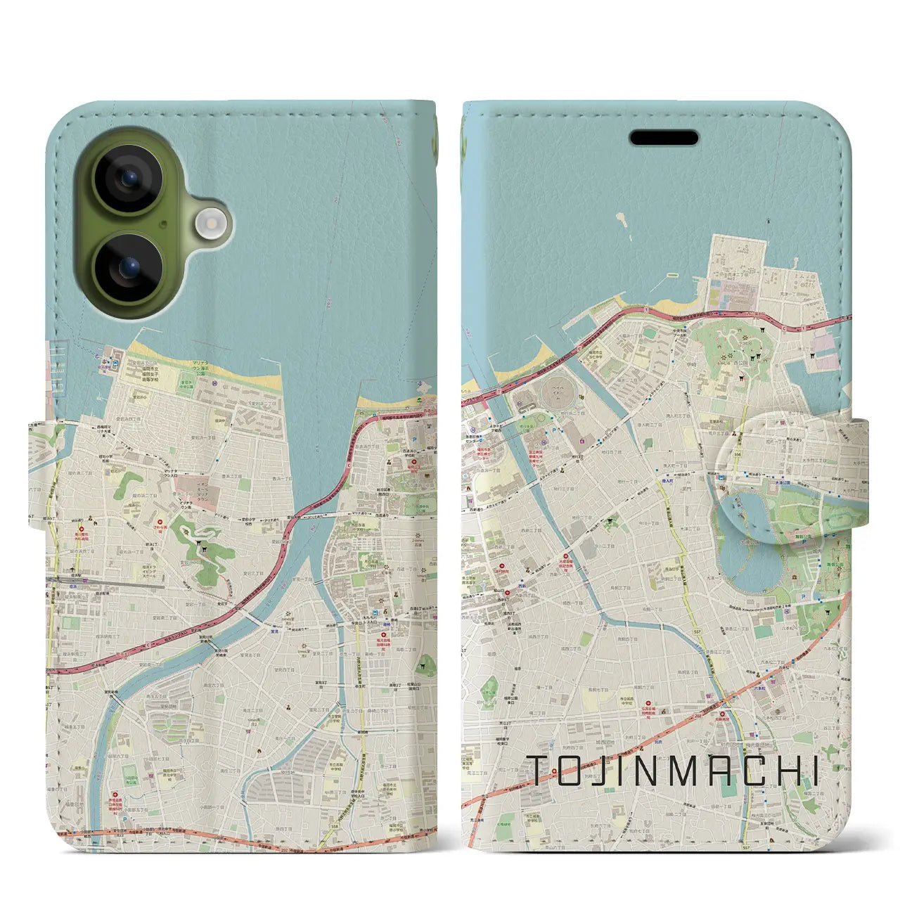 【唐人町（福岡県）】地図柄iPhoneケース（手帳タイプ）