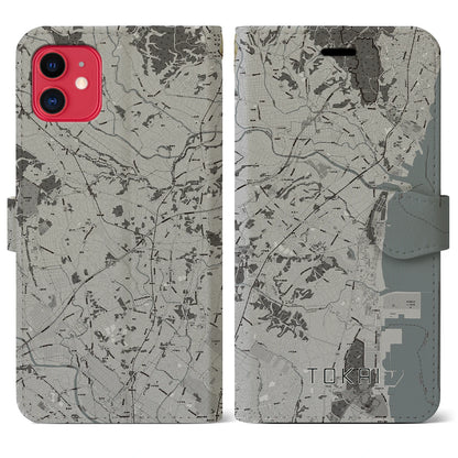 【東海（茨城県）】地図柄iPhoneケース（手帳タイプ）モノトーン・iPhone 11 用