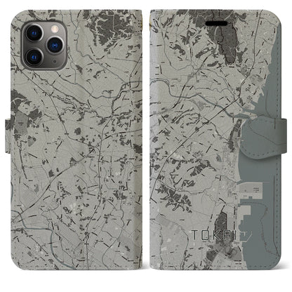 【東海（茨城県）】地図柄iPhoneケース（手帳タイプ）モノトーン・iPhone 11 Pro Max 用