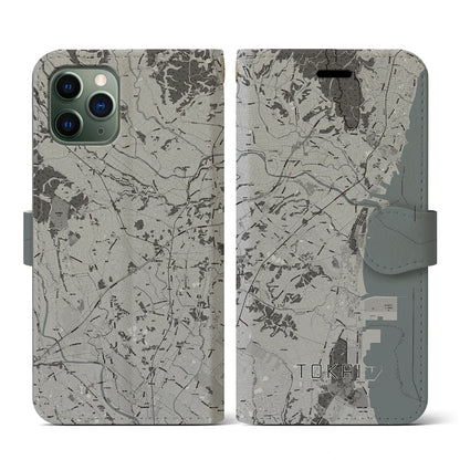 【東海（茨城県）】地図柄iPhoneケース（手帳タイプ）モノトーン・iPhone 11 Pro 用