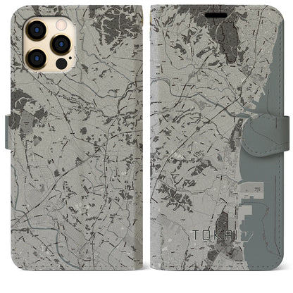 【東海（茨城県）】地図柄iPhoneケース（手帳タイプ）モノトーン・iPhone 12 Pro Max 用