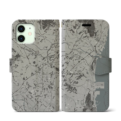 【東海（茨城県）】地図柄iPhoneケース（手帳タイプ）モノトーン・iPhone 12 mini 用