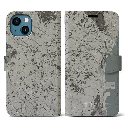 【東海（茨城県）】地図柄iPhoneケース（手帳タイプ）モノトーン・iPhone 13 用